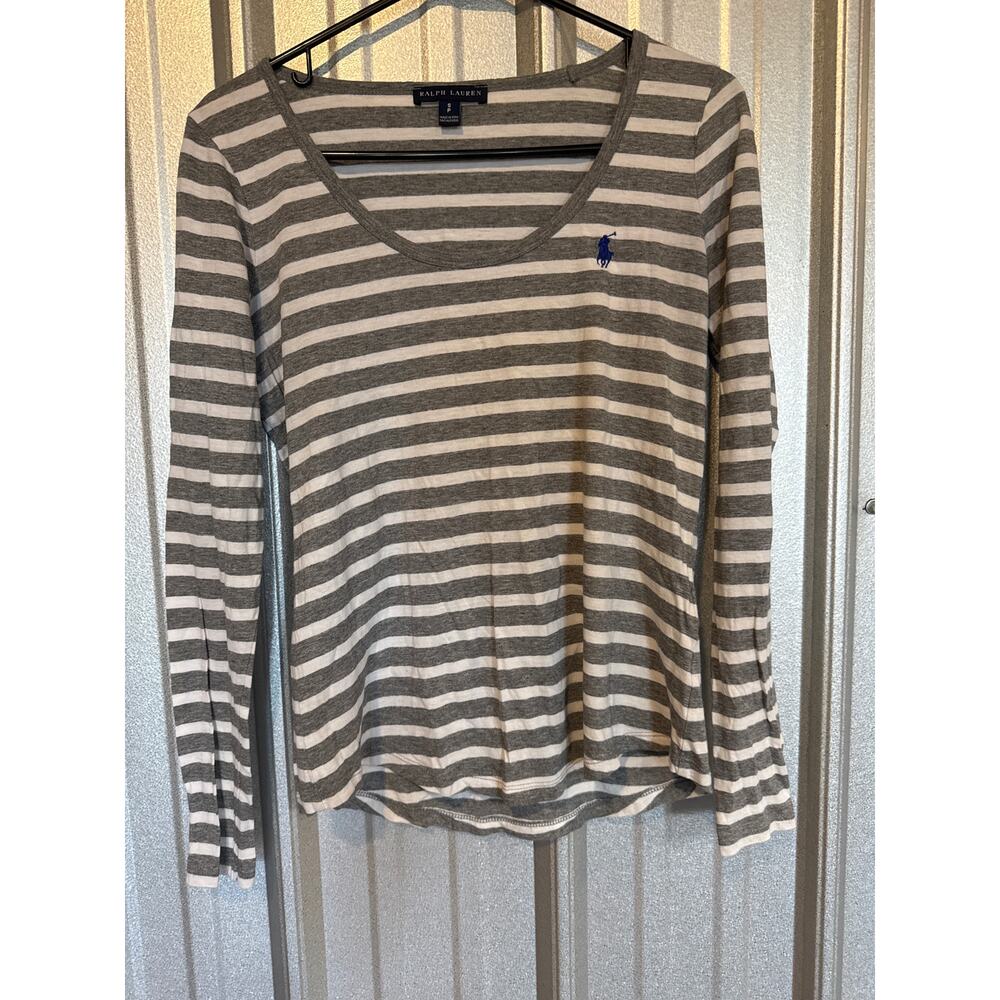 Ralph Lauren T Shirt Womens White Scoop Neck Long‎ Sleeve Cotton Size Small